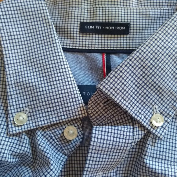 Tommy Hilfiger Slim Fit Blue Check Oxford Dress Shirt Size 15 1/2  34-35 - Picture 3 of 7